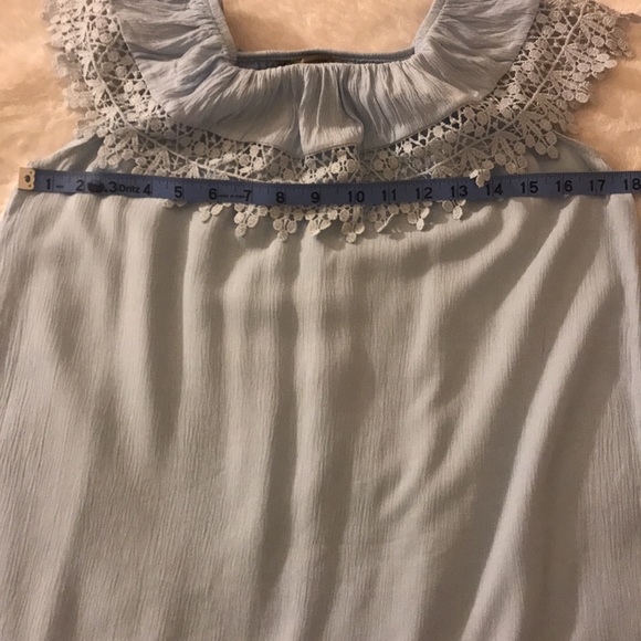 Baby Blue Flowy Top with Crotchet Fringe Off the Shoulders or On the Shoulders🦋 - Picture 6 of 8